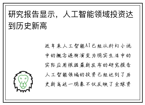 研究报告显示，人工智能领域投资达到历史新高